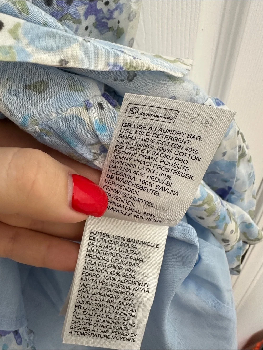 & Other Stories Silk Blue Floral Tie-Waist Mini Dress
